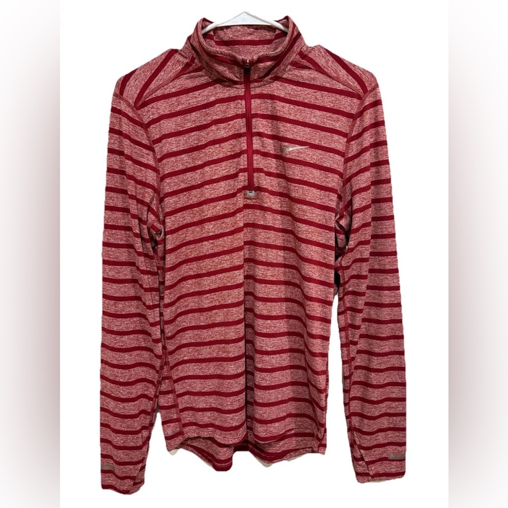 Mens Nike Dri-Fit Running Shirt Red‎ Stripe Mock Quarter Zip Small Casual Active